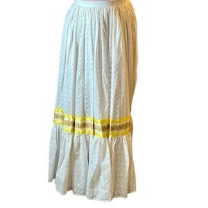 Vtg 60s Eyelet Ribbon Full Maxi skirt prairie boho peasant Prairie ribbon Small